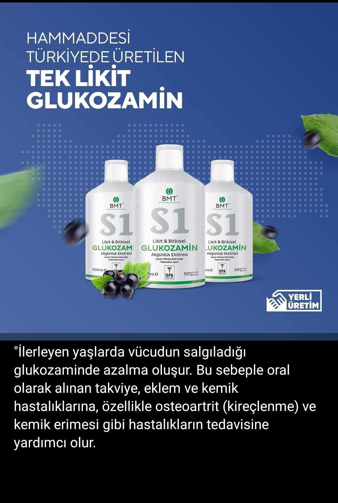 S1 Glukozamin™, Bitkisel Glukozamin ve Akgünlük Ekstresi Sıvı Takviye Edici Gıda 50 Gün Vegan 500ml